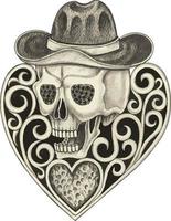 arte Vintage ▾ cuore mescolare cowboy cranio tatuaggio. mano disegno e rendere grafico vettore. vettore