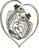arte surreale zodiaco Pesci mescolare cuore teschi tatuaggio. mano disegno e rendere grafico vettore. vettore