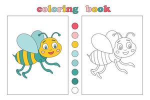 colorazione libro per bambini, colorazione pagina con piccolo ape. bianco e nero e colore cartone animato illustrazione con lettering e colore campioni. noi disegnare e giocare con bambini. bambini formazione scolastica vettore