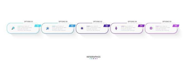 modello di progettazione di etichetta infografica vettoriale con icone e 5 opzioni o passaggi. può essere utilizzato per diagramma di processo, presentazioni, layout del flusso di lavoro, banner, diagramma di flusso, grafico informativo.