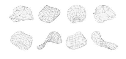 3d geometrico forme impostare. wireframe vettore figure. grafico linea oggetti.