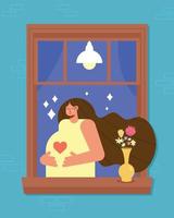 gravidanza donna nel finestra vettore