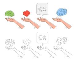 impostato di mani, linea arte stile mani, uno linea disegno vettore