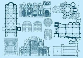 Vecchio piano ed illustrazioni di architettura vettore