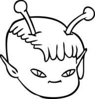 cartone animato alieno spazio ragazza viso vettore