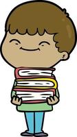 cartone animato contento ragazzo con libri vettore