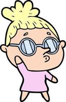 cartone animato donna indossare bicchieri vettore