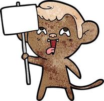 pazzo cartone animato scimmia con cartello vettore