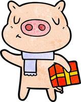 cartone animato Natale maiale vettore