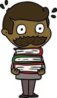 cartone animato uomo con baffi e libri vettore