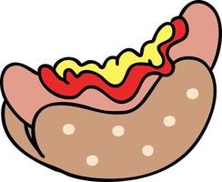 cartone animato hot dog con ketchup e mostarda vettore