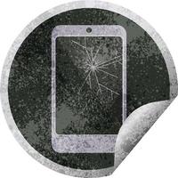 Cracked schermo cellula Telefono grafico vettore illustrazione circolare etichetta