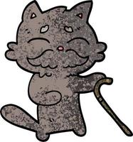 grunge strutturato illustrazione cartone animato vecchio gatto vettore