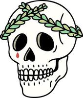 tradizionale tatuaggio di un' cranio con alloro ghirlanda corona vettore