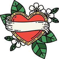 tradizionale tatuaggio di un' cuore e bandiera vettore
