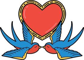 tradizionale tatuaggio di un' rondini e un' cuore vettore