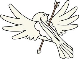 tradizionale tatuaggio di un' colomba trafitto con freccia vettore