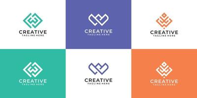 creativo linea arte lettera w logo vettore design collezione