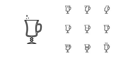 dieci imposta di irlandesi caffè bicchiere linea icone. con ghiaccio cubo, caldo acqua e freddo acqua. semplice, linea, silhouette e pulito stile. nero e bianca. adatto per simboli, segni, icone o loghi vettore