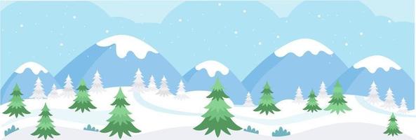 orizzontale bandiera con inverno nevoso montagne paesaggio. pini su il sfondo di montagne e colline. inverno scena. Natale sfondo. vettore illustrazione nel piatto cartone animato stile.