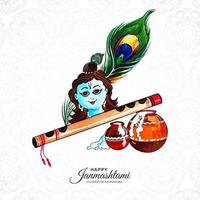 sfondo del festival dahi handi janmashtami con la testa di krishna vettore