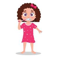 bambino nel pigiama spazzole il suo denti vettore