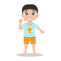 un' bambino nel pigiama spazzole il suo denti vettore
