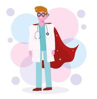 eroe personaggio maschio medico con stetoscopio e cappotto vettore