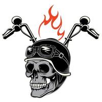 Vintage ▾ colorato motociclo emblemi impostato con iscrizioni Chiavi scheletro motociclista equitazione motocicletta cranio nel motociclista casco e occhiali con aquila Ali isolato vettore illustrazione