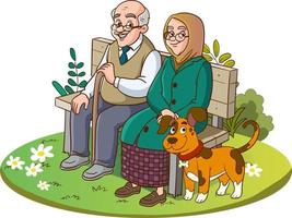 vecchio coppia seduta su panchina vettore illustrazione