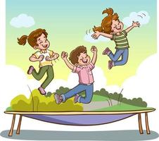 contento carino ragazzo Sorridi saltare su trampolino vettore