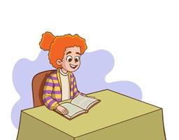 vettore illustrazione di carino ragazza ragazzo lettura libro a tavolo