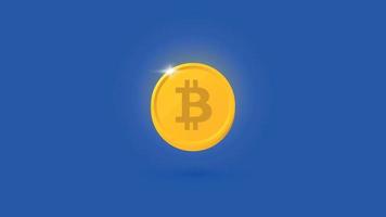 brillante e galleggiante bitcoin moneta. BTC criptovaluta isolato su un' blu sfondo. vettore