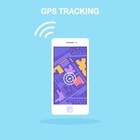 smartphone con GPS navigazione app, tracciamento. mobile Telefono con carta geografica applicazione vettore