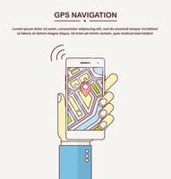 smartphone con GPS navigazione app, tracciamento. mobile Telefono con carta geografica applicazione vettore