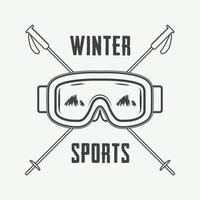 Vintage ▾ sciare o inverno gli sport logo, emblema, distintivo, etichetta o filigrana con maschera nel retrò stile. vettore illustrazione