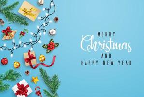 Natale e contento nuovo anno saluto carta composizione di elementi con Natale decorazioni. vettore