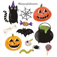 Halloween cartone animato illustrazione etichetta imballare spaventoso piatto design trucco o ossequi evento vettore