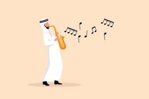 attività commerciale piatto disegno arabo sassofonista carattere. jazz o blues musicista, uomo giocando sassofono. maschio esecutore nel Festival jazz musica, jazz gruppo musicale spettacoli. cartone animato design vettore illustrazione