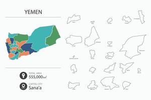 carta geografica di yemen con dettagliato nazione carta geografica. carta geografica elementi di città, totale le zone e capitale. vettore