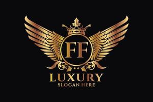 lusso reale ala lettera ff cresta oro colore logo vettore, vittoria logo, cresta logo, ala logo, vettore logo modello.