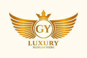 lusso reale ala lettera gy cresta oro colore logo vettore, vittoria logo, cresta logo, ala logo, vettore logo modello.