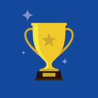 vittoria d'oro trofeo icona. scintillante oro tazza con stella su blu sfondo nel piatto stile. vettore
