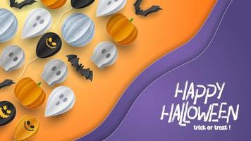 contento Halloween bandiera saluto carta sfondo nel carta tagliare stile. vettore illustrazione