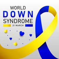 giù sindrome mondo giorno vettore manifesto con blu e giallo nastro. sociale manifesto 21 marzo mondo giù sindrome giorno.