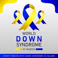giù sindrome mondo giorno vettore manifesto con blu e giallo nastro. sociale manifesto 21 marzo mondo giù sindrome giorno.
