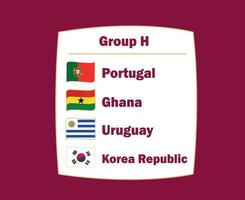 Portogallo Sud Corea Uruguay e Ghana bandiera nastro paesi gruppo h simbolo design calcio finale vettore calcio squadre illustrazione