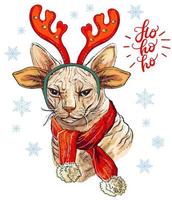 divertente Natale sphynx gatto con cervo corna vettore illustrazione