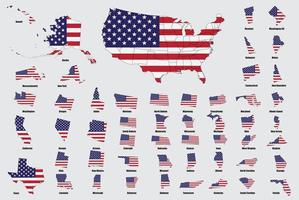 unito stati di America con ogni stato carta geografica su Stati Uniti d'America bandiera. vettore