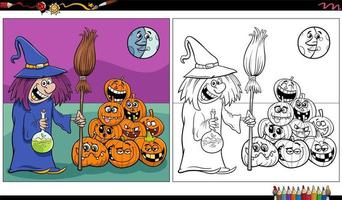 cartone animato Halloween strega personaggio colorazione pagina vettore